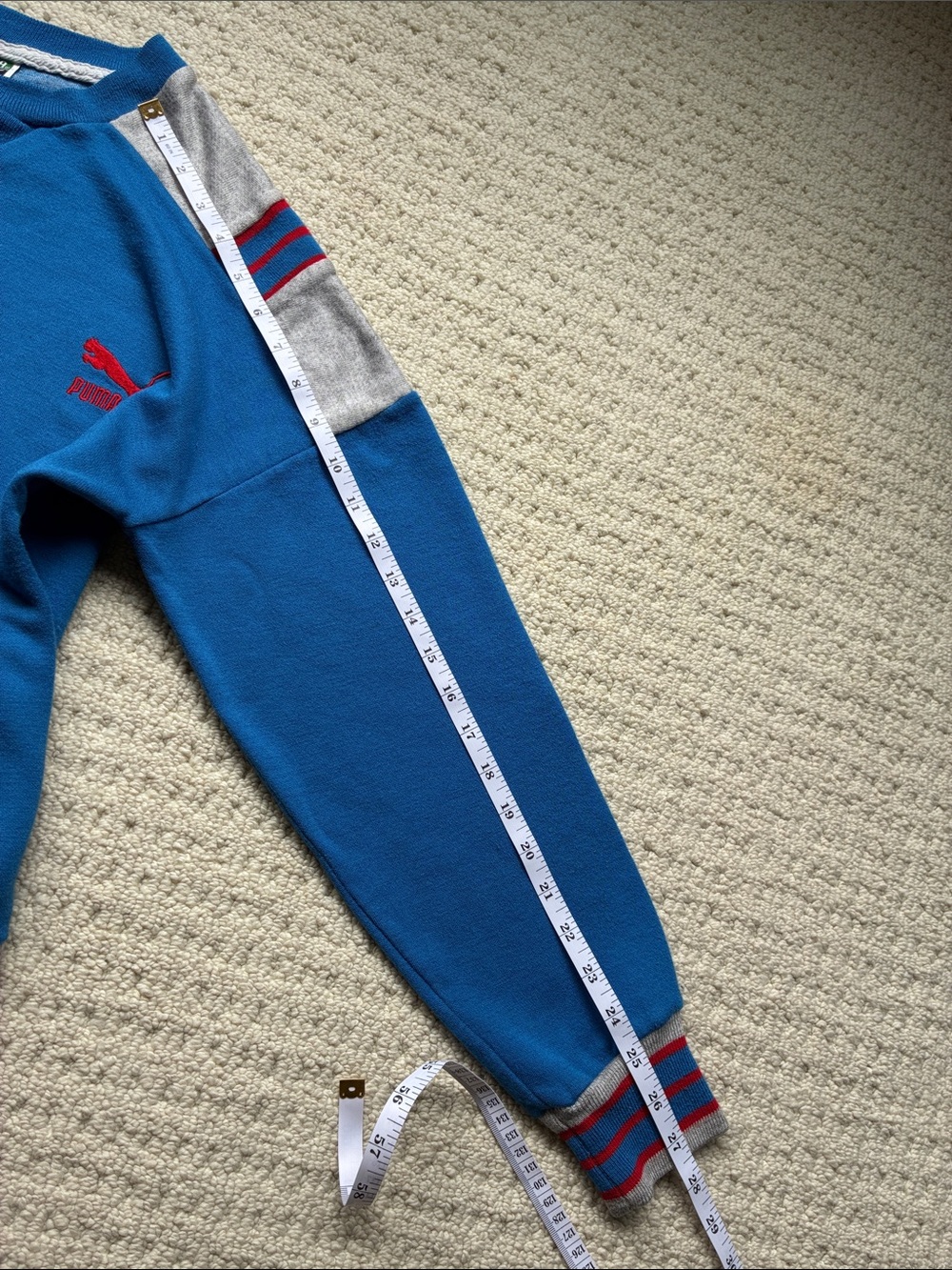 Puma Vintage 1980s Blue Color Block Crewneck Sweatshirt Size Unisex Large - Picture 11 of 12